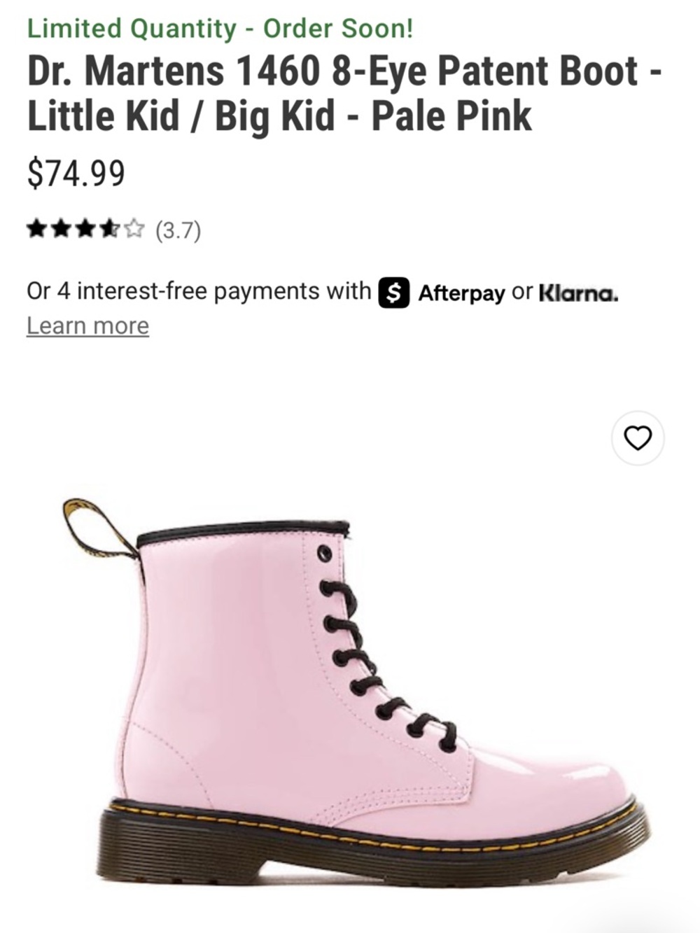 Dr. Martens Pale Pink Patent 8-Eye Lace-Up Boot